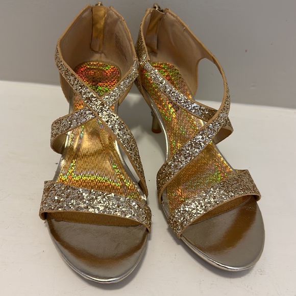 Gold glitter heels with rhinestones - Picture 2 of 5
